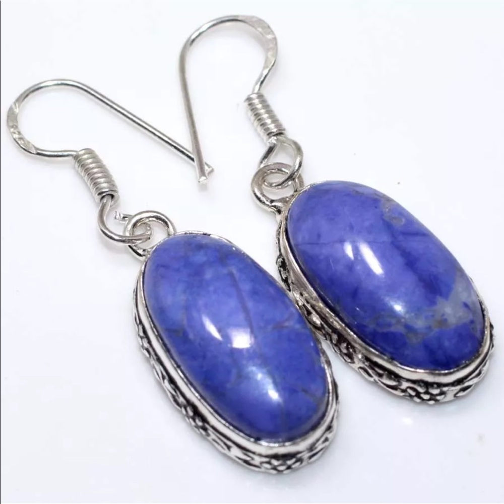 Howlite Silver Overlay Earrings 1.6”